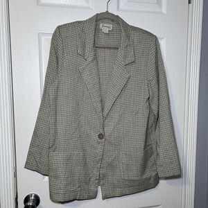 Vintage Joanna Blazer Women's Small Gray Check One Button Made USA Career Jacket